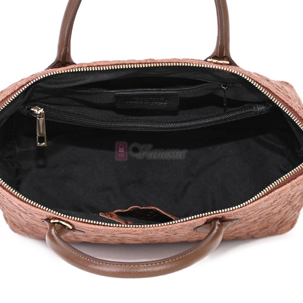 Елегантна дамска чанта от естествена кожа, в кафяв цвят Код: EK60