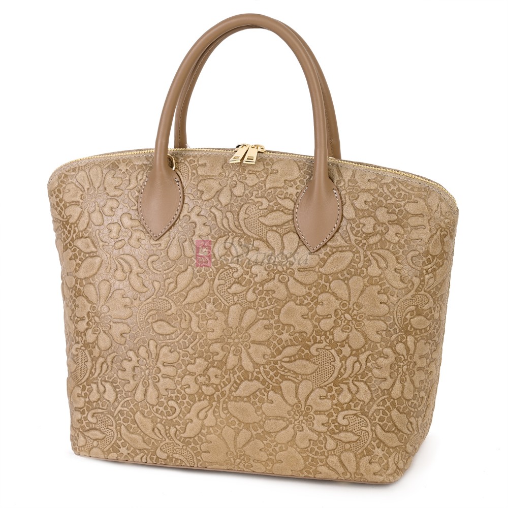 Елегантна дамска чанта от естествена кожа, в бежов цвят Код: EK60