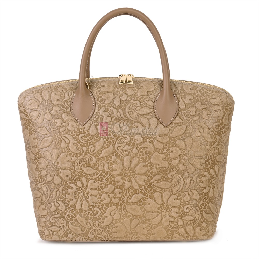 Елегантна дамска чанта от естествена кожа, в бежов цвят Код: EK60