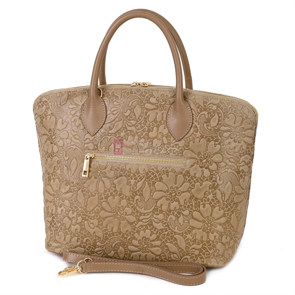 Елегантна дамска чанта от естествена кожа, в бежов цвят Код: EK60