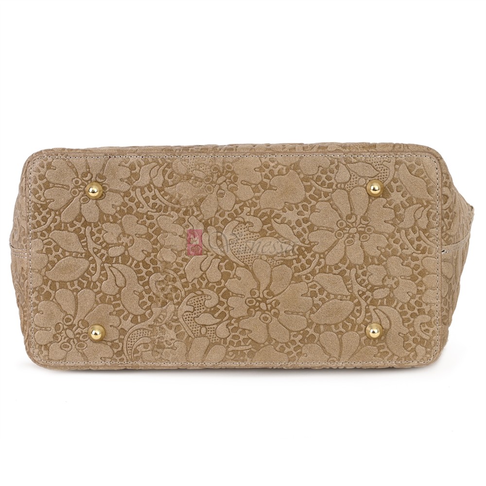 Елегантна дамска чанта от естествена кожа, в бежов цвят Код: EK60