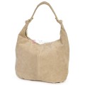 Голяма дамска чанта, от велурена естествена кожа, в бежов цвят. Код: EK119/63