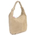 Голяма дамска чанта, от велурена естествена кожа, в бежов цвят. Код: EK119/63