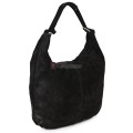 Голяма дамска чанта, от велурена естествена кожа, в черен цвят. Код: EK119/63