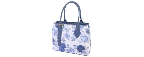 Дамска чанта от естествена кожа в бял цвят със сини дръжки Код: EK59