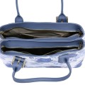 Дамска чанта от естествена кожа в бял цвят със сини дръжки Код: EK636