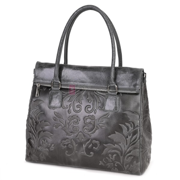 Голяма дамска чанта от естествена кожа в сив цвят Код: EK644