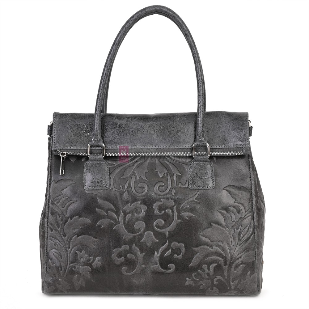 Голяма дамска чанта от естествена кожа в сив цвят Код: EK644