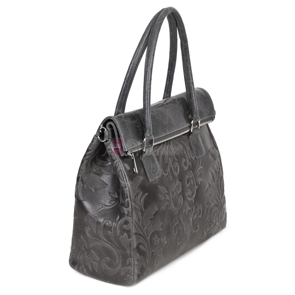 Голяма дамска чанта от естествена кожа в сив цвят Код: EK644