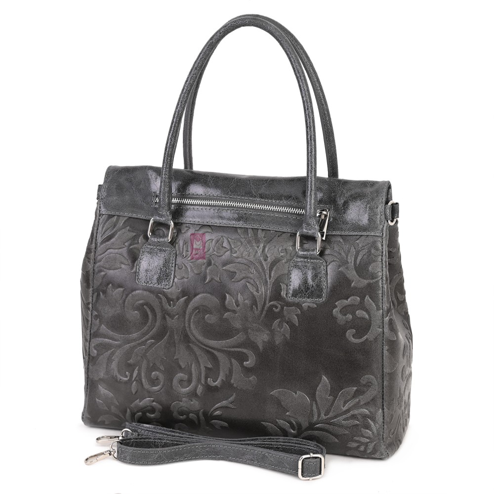 Голяма дамска чанта от естествена кожа в сив цвят Код: EK644