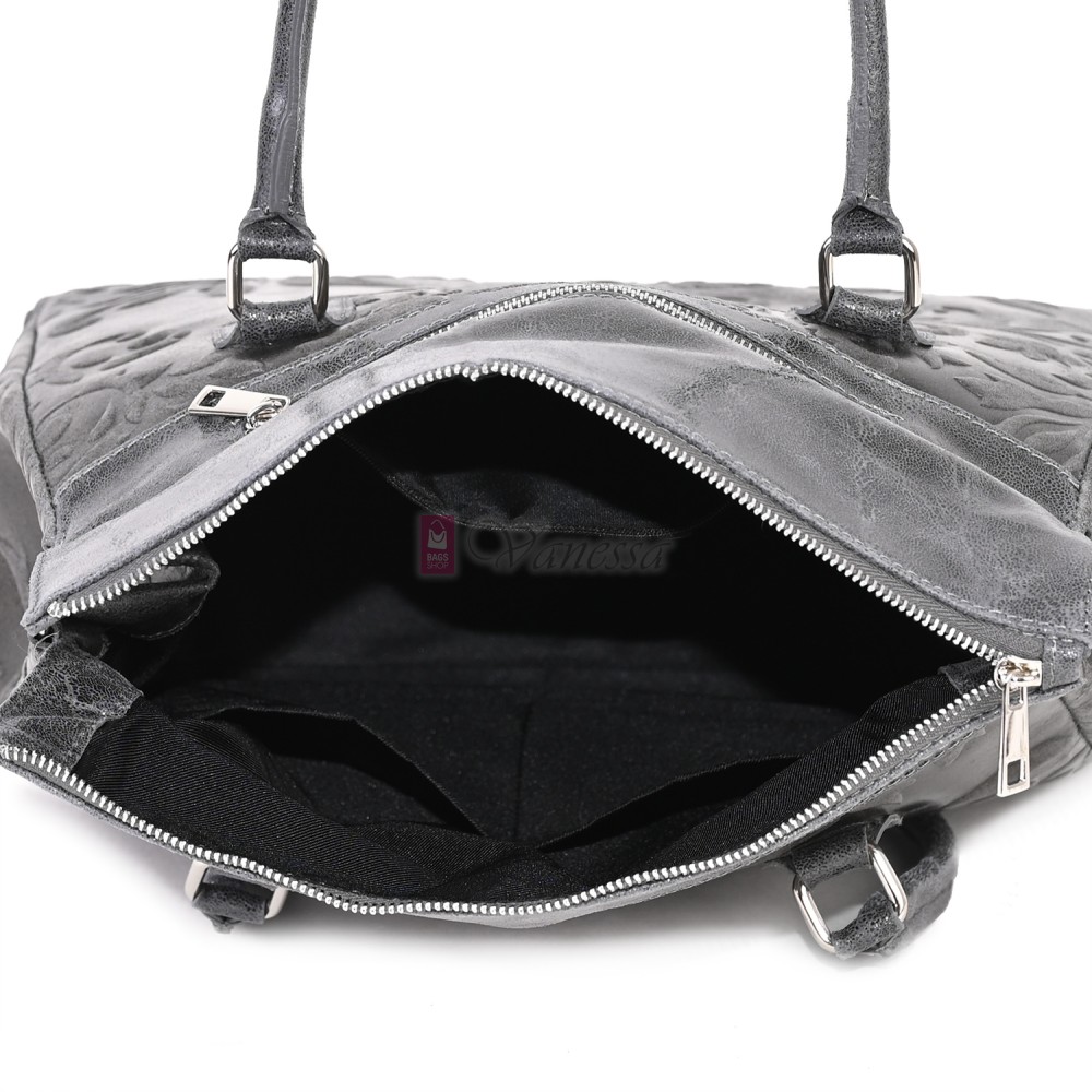 Голяма дамска чанта от естествена кожа в сив цвят Код: EK644