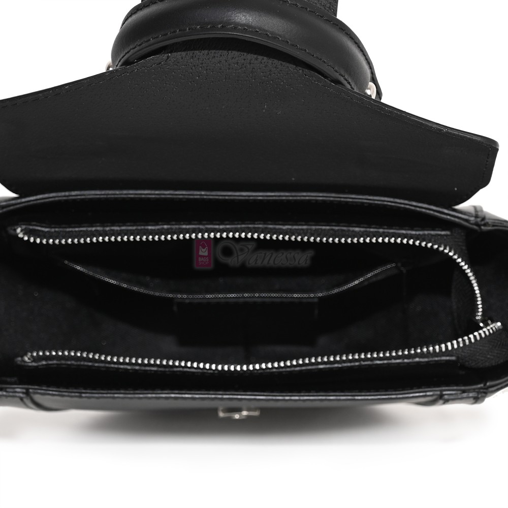 Елегантна, малка дамска чанта от естествена кожа, в черен цвят Код: EKL65