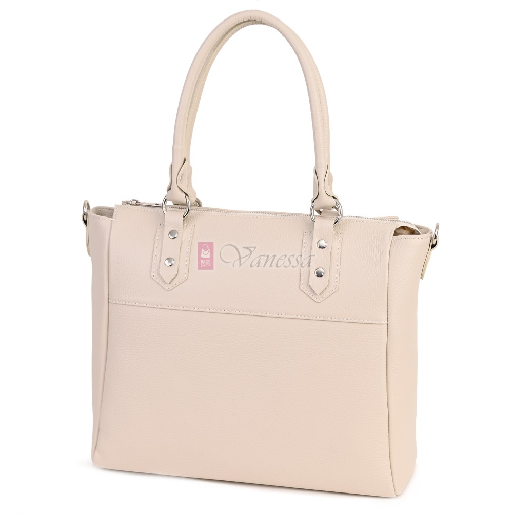 Дамска чанта от естествена кожа в светлобежов цвят. Код: EK65-1