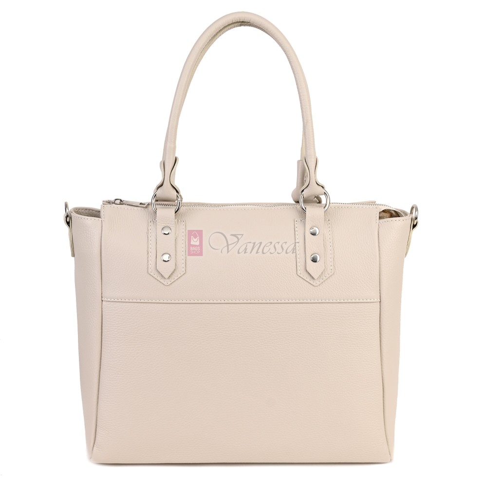 Дамска чанта от естествена кожа в светлобежов цвят. Код: EK65-1