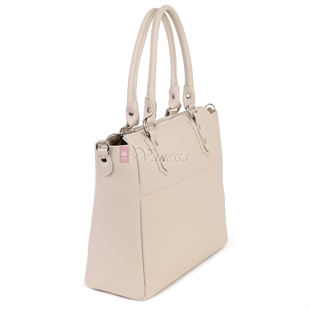 Дамска чанта от естествена кожа в светлобежов цвят. Код: EK65-1