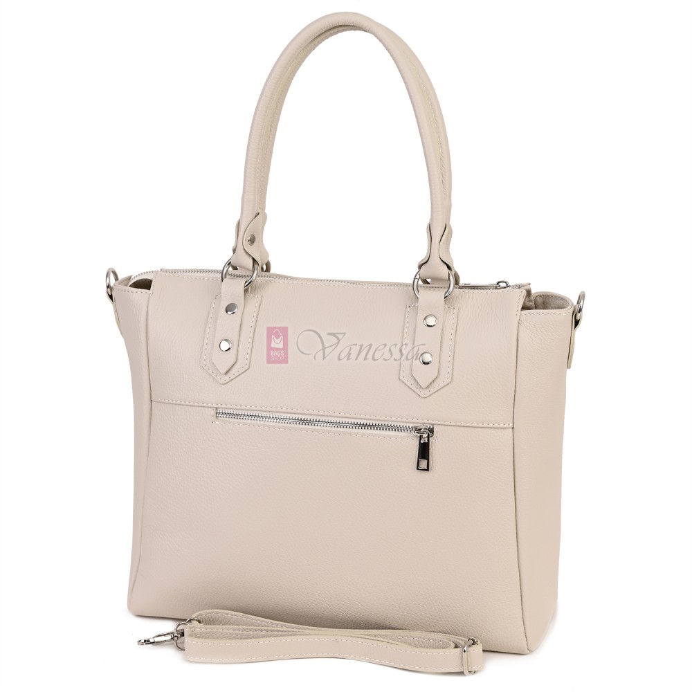 Дамска чанта от естествена кожа в светлобежов цвят. Код: EK65-1