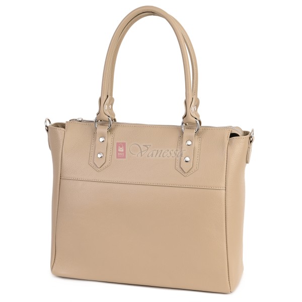 Дамска чанта от естествена кожа в бежов цвят. Код: EK65-1