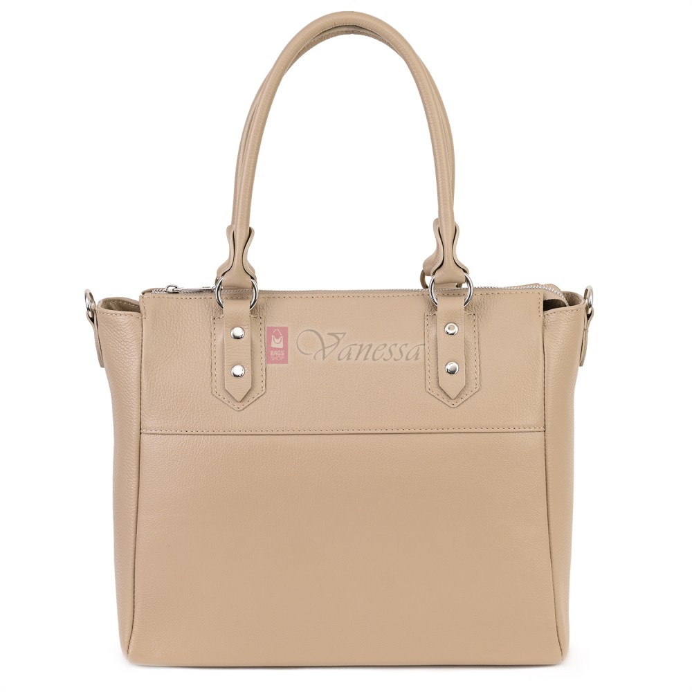 Дамска чанта от естествена кожа в бежов цвят. Код: EK65-1