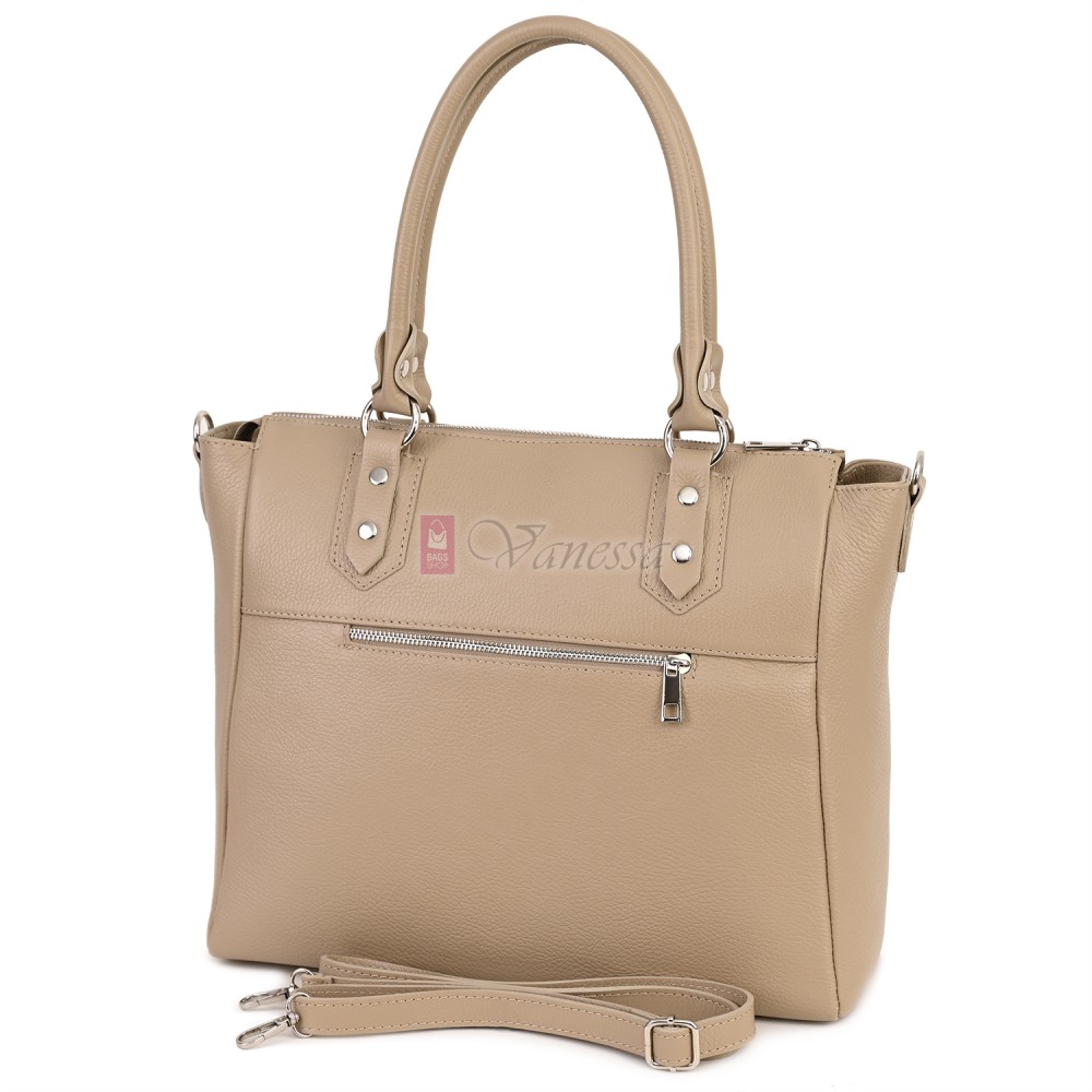 Дамска чанта от естествена кожа в бежов цвят. Код: EK65-1