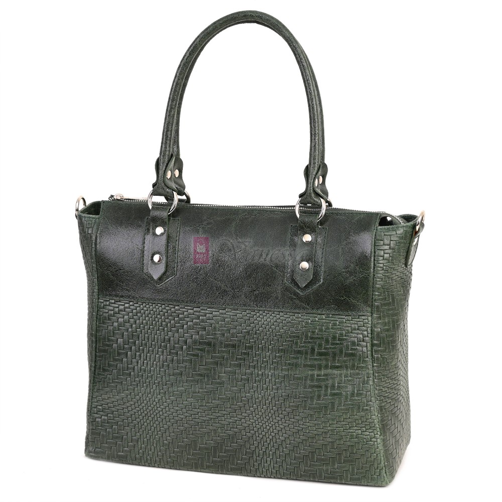 Дамска чанта от естествена кожа в тъмнозелен цвят. Код: EK65