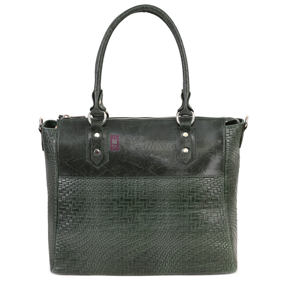 Дамска чанта от естествена кожа в тъмнозелен цвят. Код: EK65