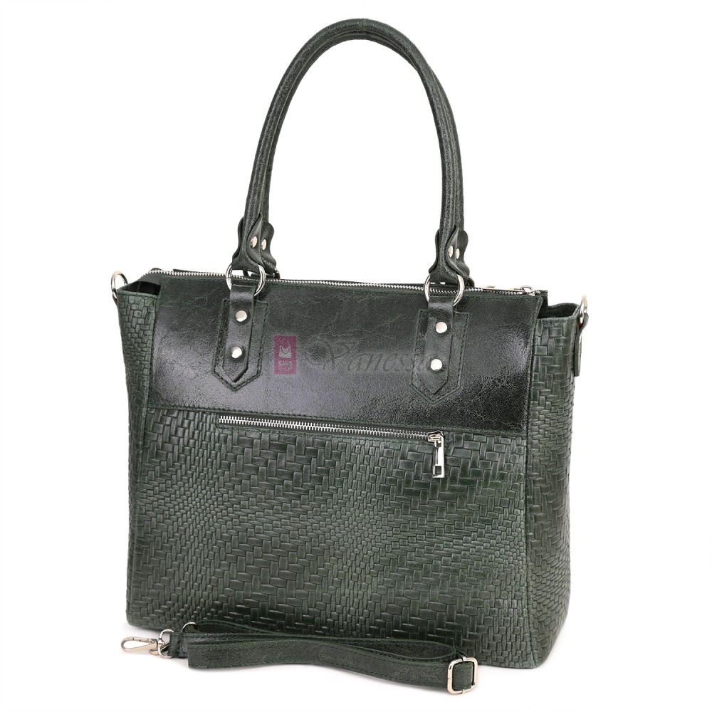 Дамска чанта от естествена кожа в тъмнозелен цвят. Код: EK65