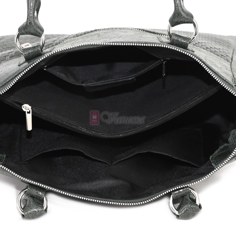 Дамска чанта от естествена кожа в тъмнозелен цвят. Код: EK65