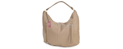 Голяма дамска чанта, от естествена кожа, в бежов цвят. Код: EK66