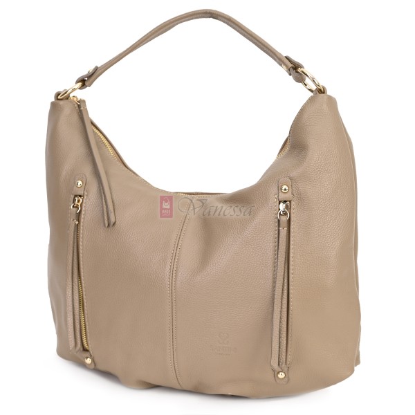 Голяма дамска чанта, от естествена кожа, в бежов цвят. Код: EK66