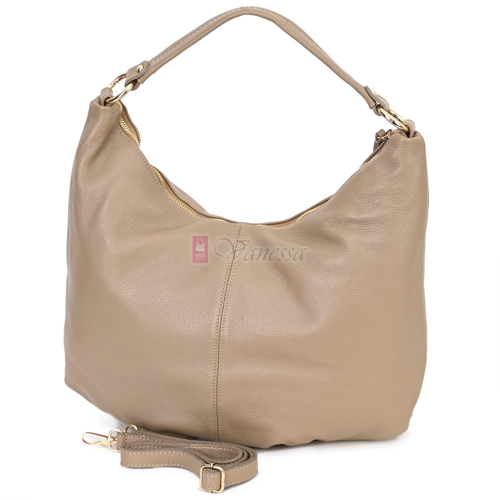 Голяма дамска чанта, от естествена кожа, в бежов цвят. Код: EK66