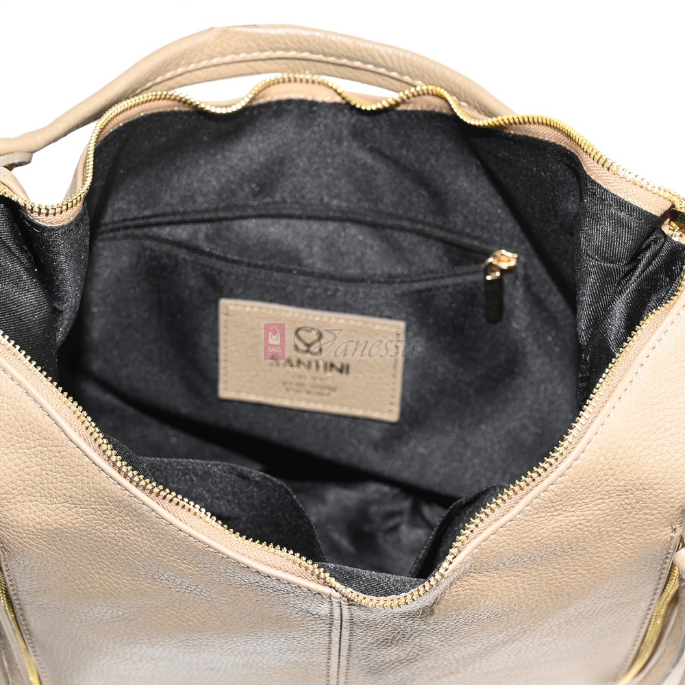 Голяма дамска чанта, от естествена кожа, в бежов цвят. Код: EK66