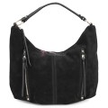 Голяма дамска чанта, от велурена естествена кожа, в черен цвят. Код: EK66