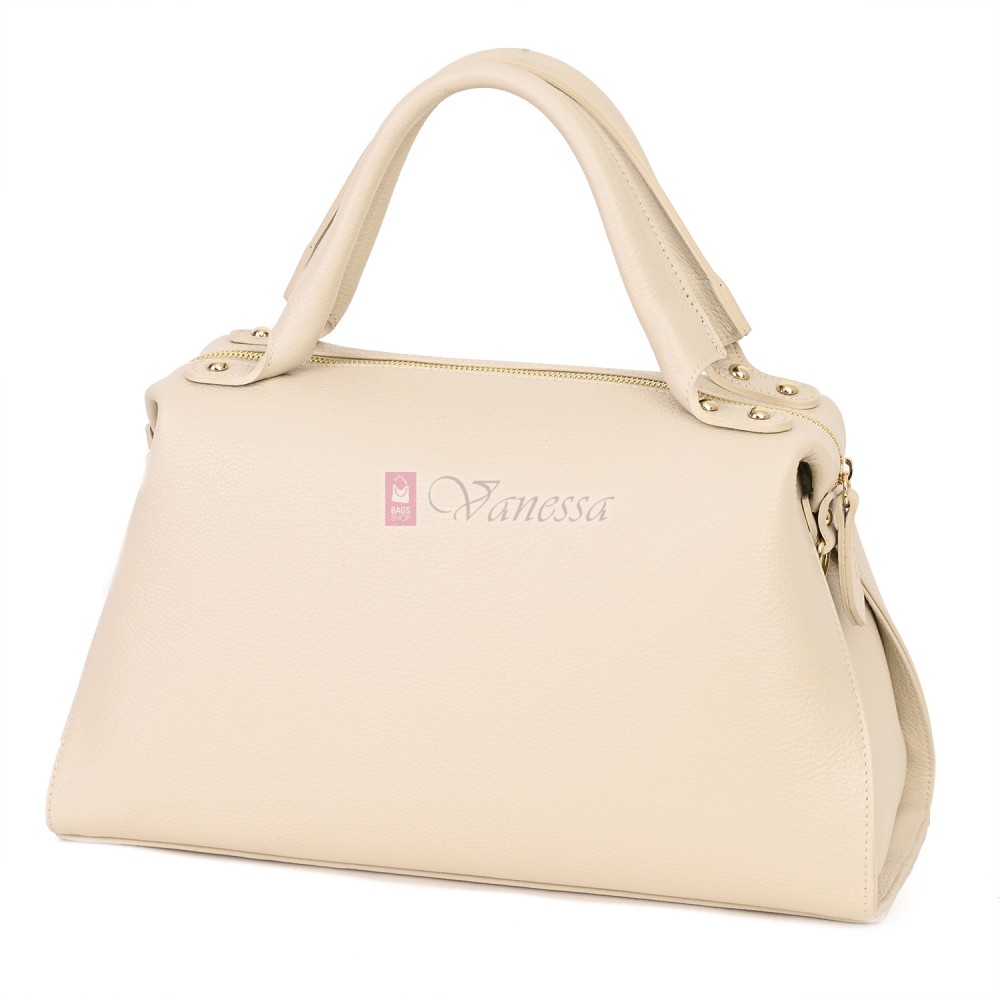 Голяма дамска чанта от естествена кожа, в светлобежов цвят Код: EKG75