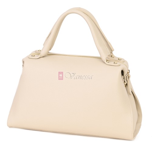 Голяма дамска чанта от естествена кожа, в светлобежов цвят Код: EKG75