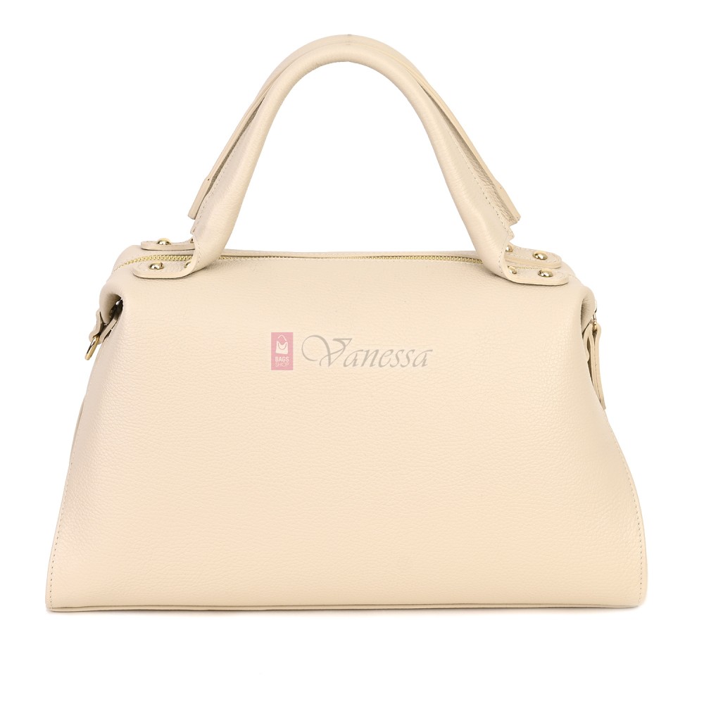 Голяма дамска чанта от естествена кожа, в светлобежов цвят Код: EKG75