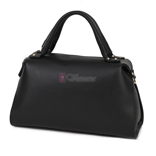 Голяма дамска чанта от естествена кожа, в черен цвят Код: EKG75