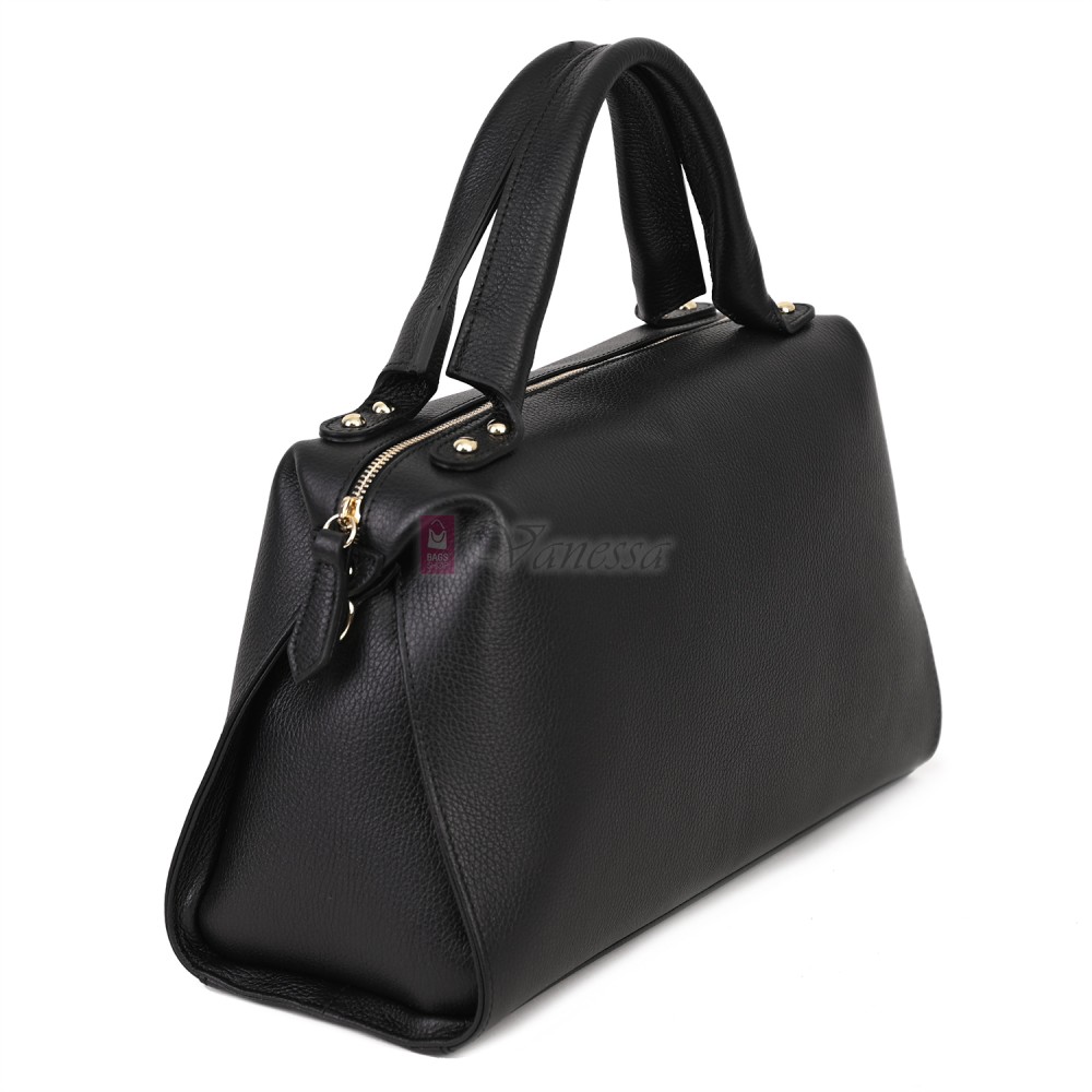 Голяма дамска чанта от естествена кожа, в черен цвят Код: EKG75