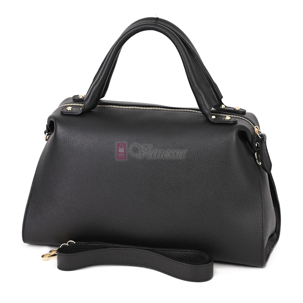 Голяма дамска чанта от естествена кожа, в черен цвят Код: EKG75