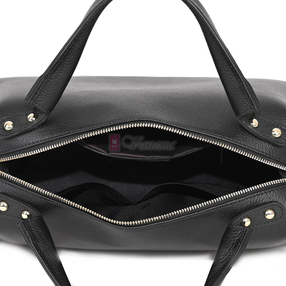 Голяма дамска чанта от естествена кожа, в черен цвят Код: EKG75