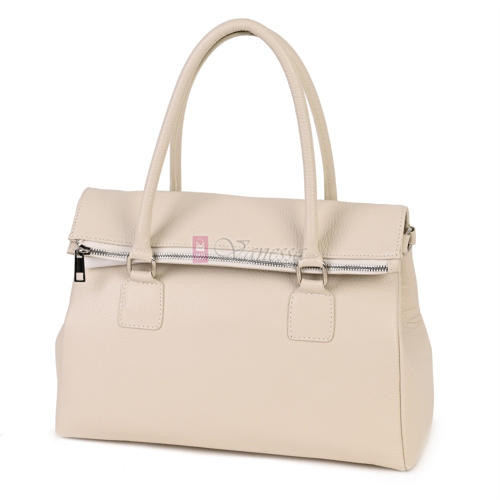 Елегантна дамска чанта, от естествена кожа, в светлобежов цвят. Код: EKK64