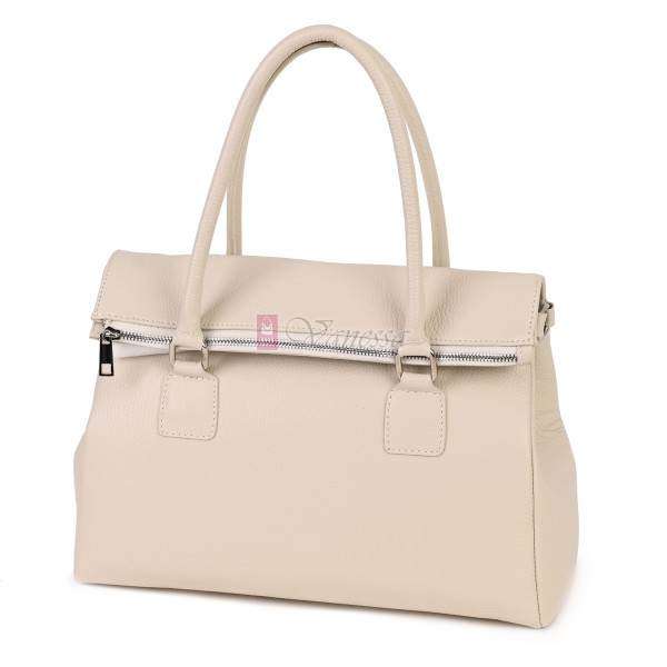 Елегантна дамска чанта, от естествена кожа, в светлобежов цвят. Код: EKK64