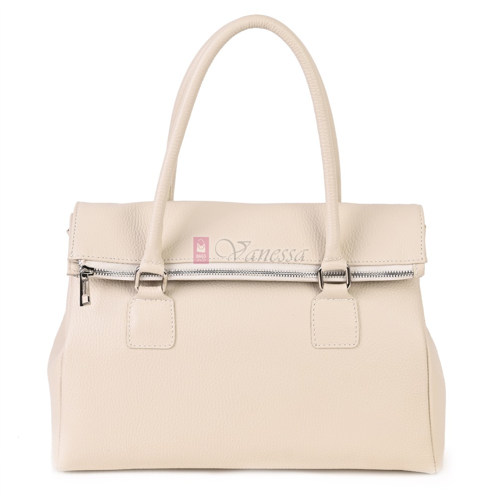 Елегантна дамска чанта, от естествена кожа, в светлобежов цвят. Код: EKK64