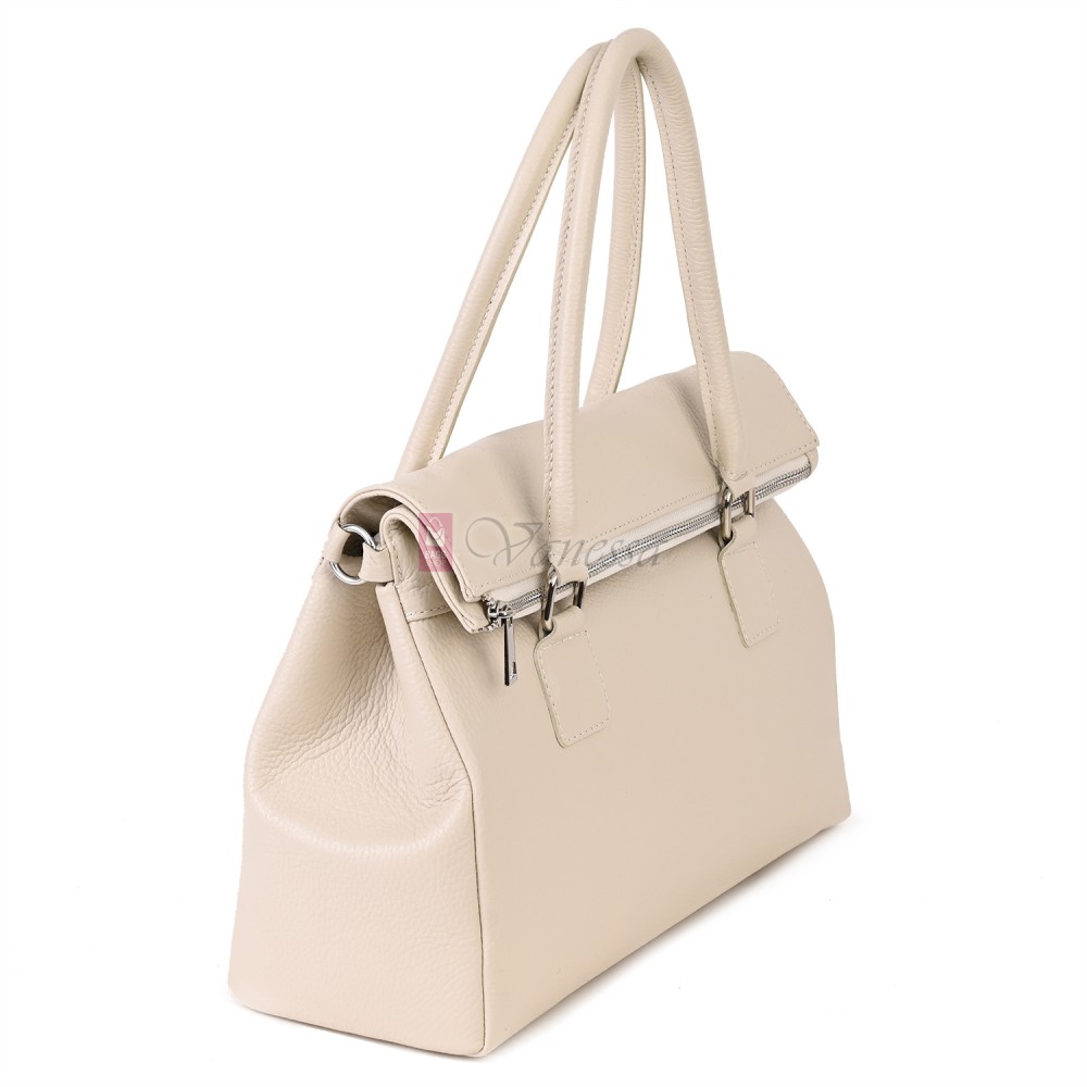 Елегантна дамска чанта, от естествена кожа, в светлобежов цвят. Код: EKK64