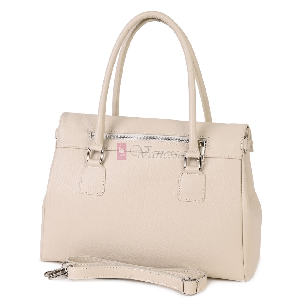 Елегантна дамска чанта, от естествена кожа, в светлобежов цвят. Код: EKK64