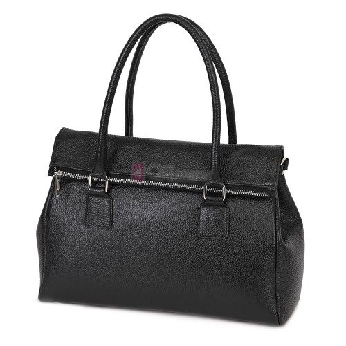 Елегантна дамска чанта, от естествена кожа, в черен цвят. Код: EKK64