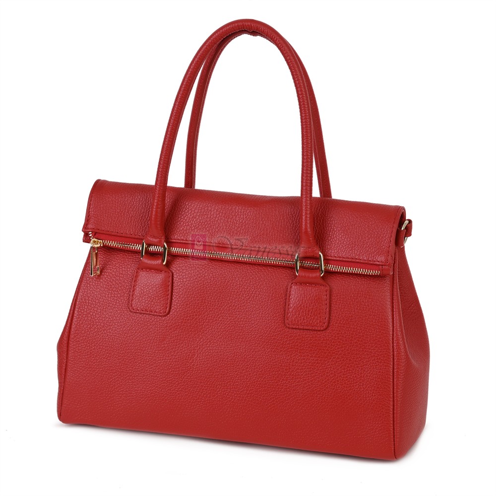 Елегантна дамска чанта, от естествена кожа, в червен цвят. Код: EKK64