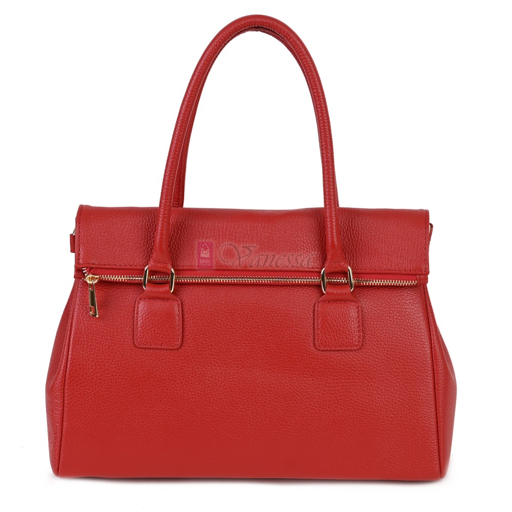 Елегантна дамска чанта, от естествена кожа, в червен цвят. Код: EKK64