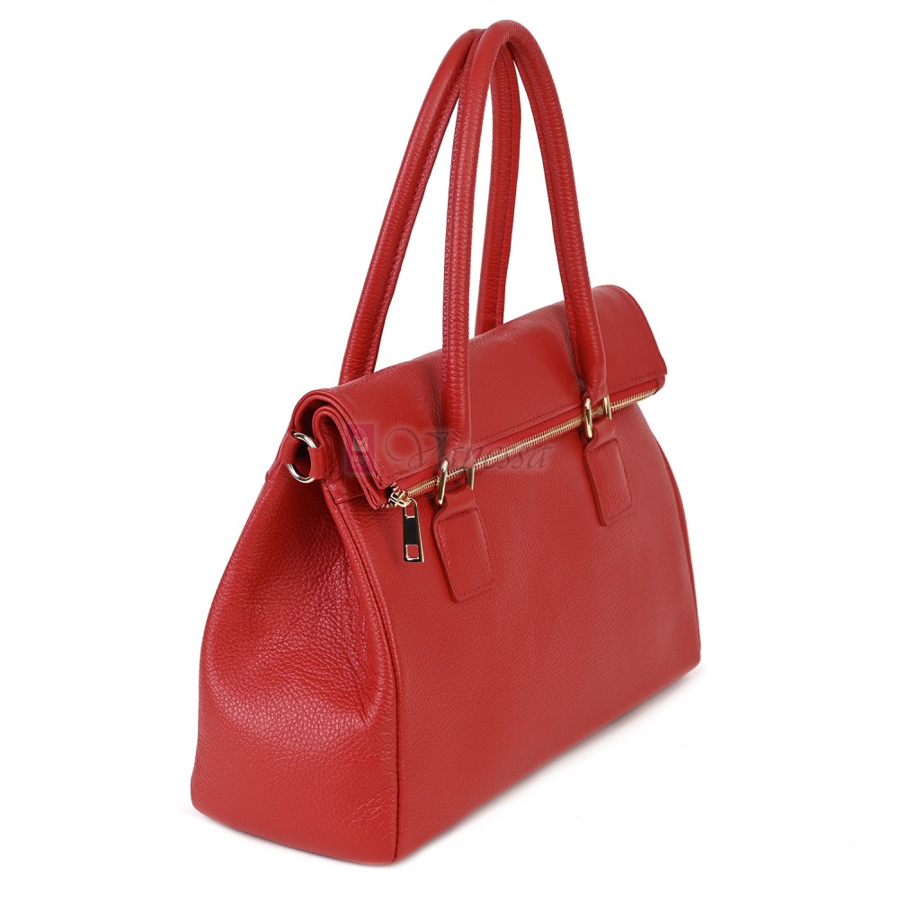 Елегантна дамска чанта, от естествена кожа, в червен цвят. Код: EKK64