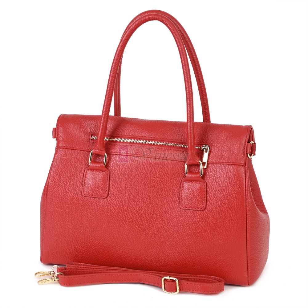 Елегантна дамска чанта, от естествена кожа, в червен цвят. Код: EKK64