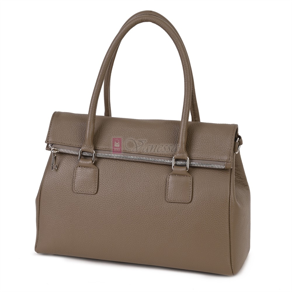 Елегантна дамска чанта, от естествена кожа, в тъмнобежов цвят. Код: EKK64